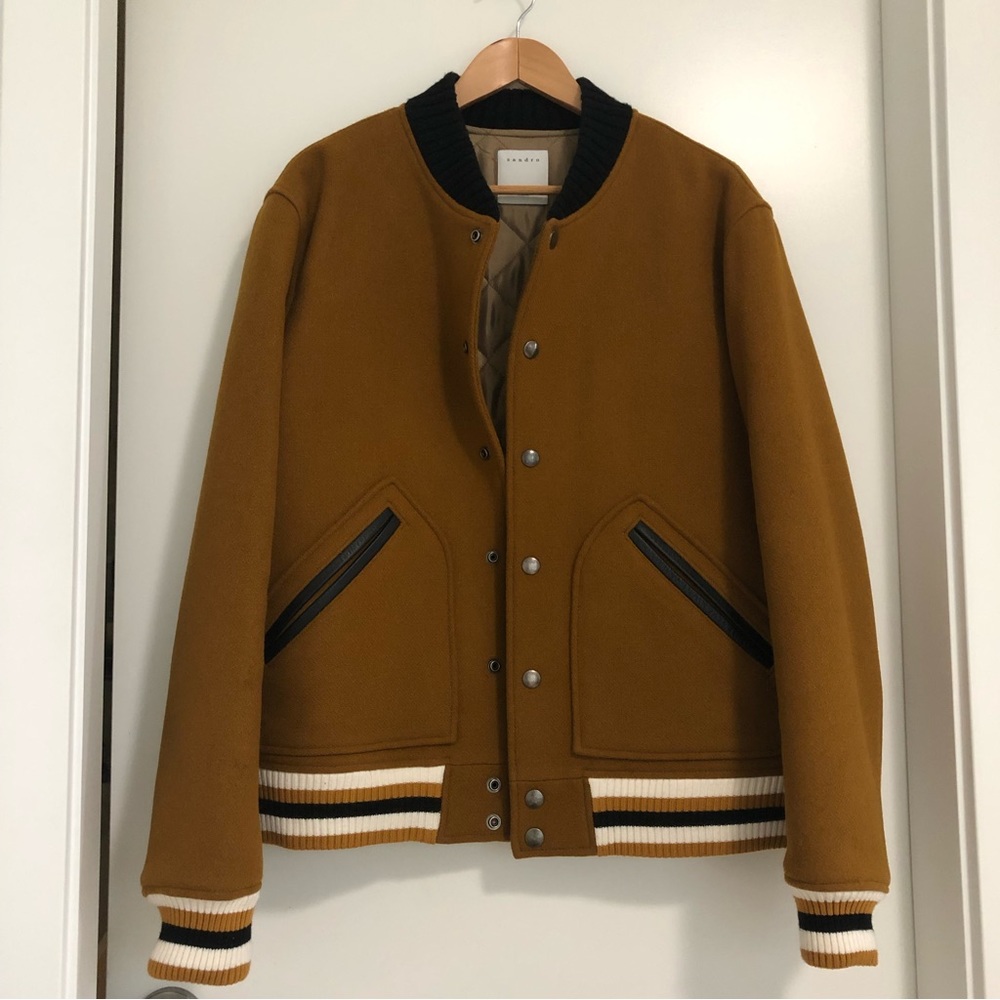 Sandro wool and leather bomber jacket - Picture 2 of 12